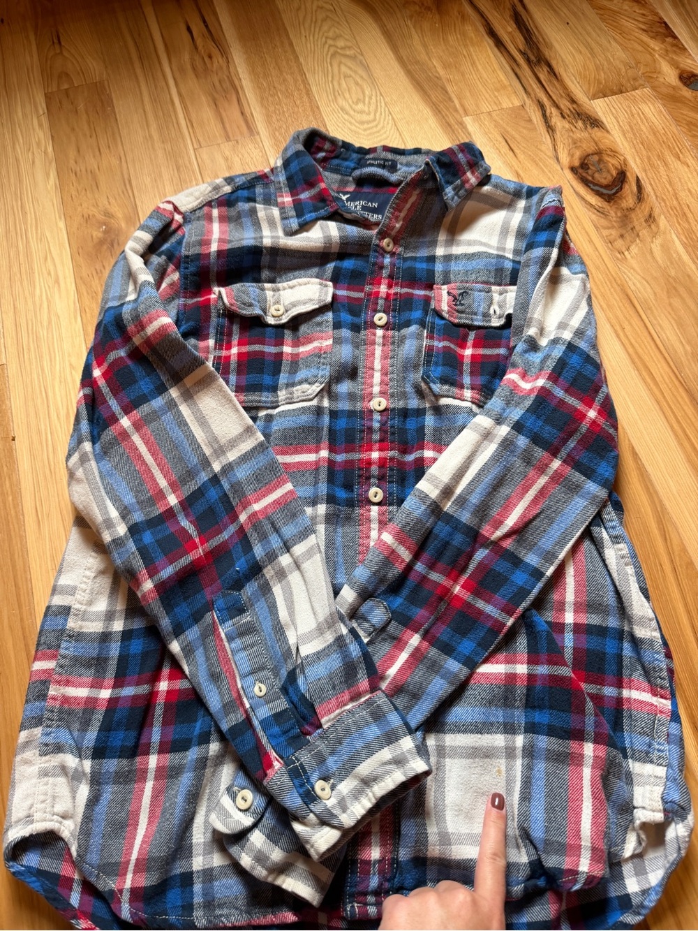 American Eagle Outfitters Blue, Red & White Plaid Flannel Shirt